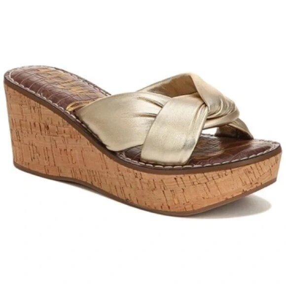 Sam Edelman Ramsey Gold Wedge Sandals - NEW; No Box - SZ 6.5 - Picture 1 of 9